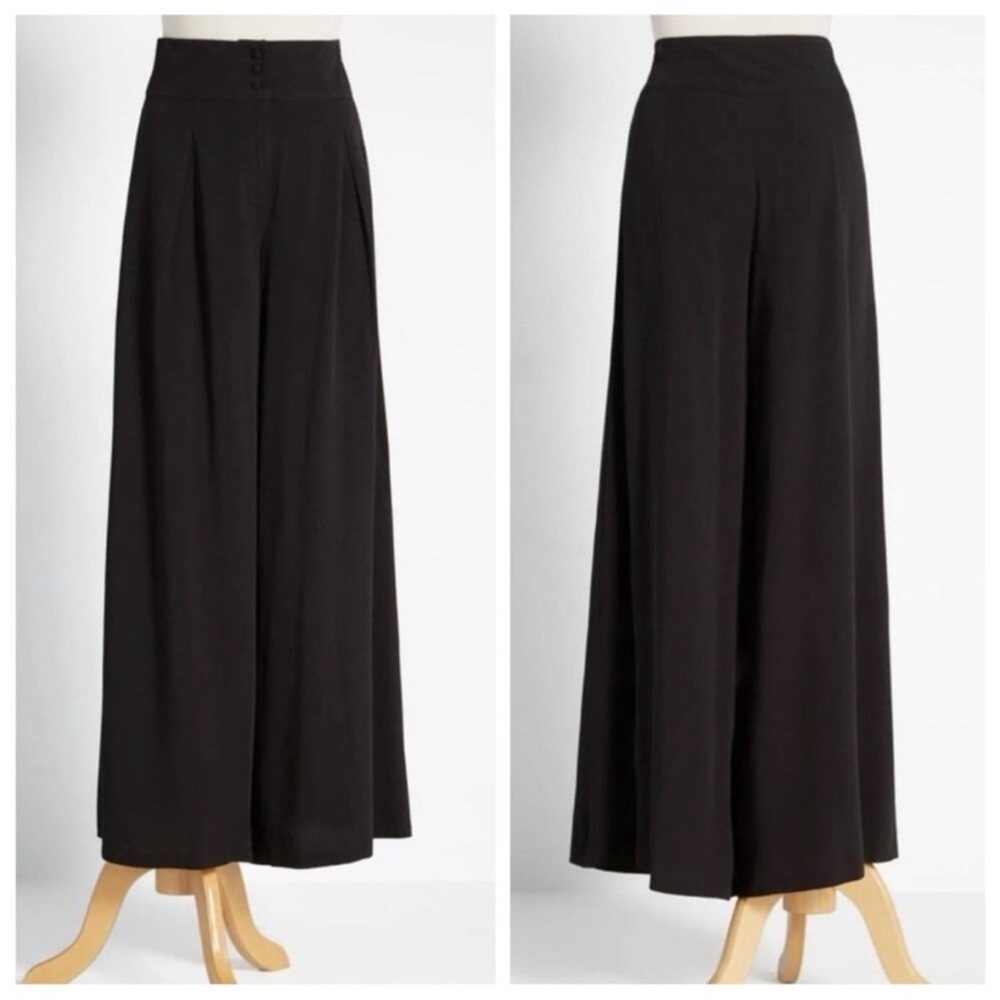 Modcloth Black Wide Leg Pants 10 High Waist Women’s Flares